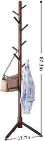 img 2 attached to UDEAR Solid Wood Coat Rack Stand: Adjustable Height, 8 Hooks, Dark Brown - Perfect for Office, Corridor, Bedroom, and More!