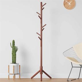 img 1 attached to UDEAR Solid Wood Coat Rack Stand: Adjustable Height, 8 Hooks, Dark Brown - Perfect for Office, Corridor, Bedroom, and More!