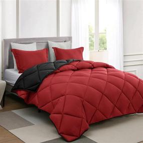 img 2 attached to 🛏️ WENERSI Reversible Comforter Set: Queen Size, Black & Red, 3-Piece Down Alternative Duvet Insert with 2 Pillow Shams – All-Season Bedding with 8 Corner Tabs (90x90inches)