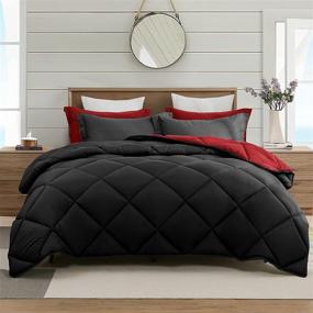 img 3 attached to 🛏️ WENERSI Reversible Comforter Set: Queen Size, Black & Red, 3-Piece Down Alternative Duvet Insert with 2 Pillow Shams – All-Season Bedding with 8 Corner Tabs (90x90inches)