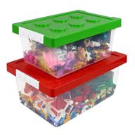 bins & things toy organizers and storage: set of 2 large and small brick shaped kids storage organizers for building bricks, barbie dolls, hot wheels, beyblades - ideal toy chest for girls and boys logo