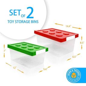 img 2 attached to Bins & Things Toy Organizers and Storage: Set of 2 Large and Small Brick Shaped Kids Storage Organizers for Building Bricks, Barbie Dolls, Hot Wheels, Beyblades - Ideal Toy Chest for Girls and Boys