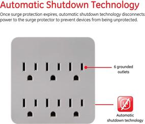 img 2 attached to 🔌 Улучшенная защита с GE Pro 6-Outlet Extender Surge Protector & Charging Station: автоматическое отключение, 1020 Джоулей, сертифицировано UL - серый