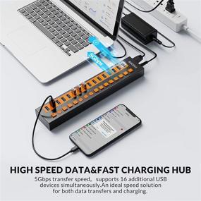 img 2 attached to 🔌 iDsonix USB 3.0 Hub, 16-Port Powered USB Hub with Fast Charge BC1.2 (5V2.4A), 5Gbps High Speed Transfer, Individual Switches, Aluminum Alloy USB Splitter for Laptop, PC, HDD, SSD and More