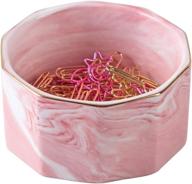 📎 yosco marbled ceramic paper clip holder - pink, desk organizer for office, binder clip dispenser логотип