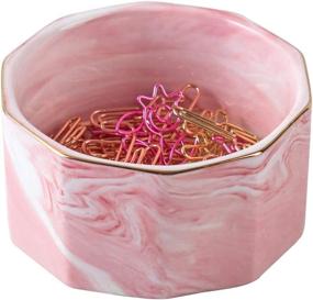 img 4 attached to 📎 YOSCO Marbled Ceramic Paper Clip Holder - Pink, Desk Organizer for Office, Binder Clip Dispenser