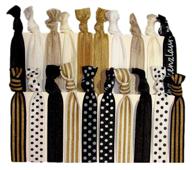 💇 hair ties ponytail holders - 20 pack of sophisticated black & white stripes with gold dots - no crease, ouchless elastic styling accessories - ponytail elastics holders - ribbon bands by kenz laurenz logo