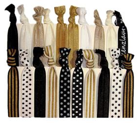 img 1 attached to 💇 Hair Ties Ponytail Holders - 20 Pack of Sophisticated Black & White Stripes with Gold Dots - No Crease, Ouchless Elastic Styling Accessories - Ponytail Elastics Holders - Ribbon Bands by Kenz Laurenz