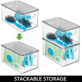 img 2 attached to 📦 mDesign Plastic Stackable Bathroom Storage Box with Handles & Lid - 10" Long, 4 Pack - Clear/Smoke Gray - Holds Soap, Body Wash, Shampoo, Lotion, Conditioner, Hand Towels, Hair Accessories, Body Spray