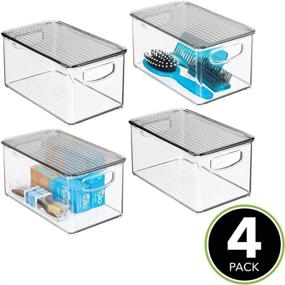 img 3 attached to 📦 mDesign Plastic Stackable Bathroom Storage Box with Handles & Lid - 10" Long, 4 Pack - Clear/Smoke Gray - Holds Soap, Body Wash, Shampoo, Lotion, Conditioner, Hand Towels, Hair Accessories, Body Spray