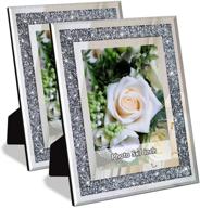 💎 sparkling crystal silver glass crush diamond mirror photo frame - set of 2 | picture size 5x7 inch | tabletop & wall mount frames логотип