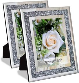 img 4 attached to 💎 Sparkling Crystal Silver Glass Crush Diamond Mirror Photo Frame - Set of 2 | Picture Size 5x7 inch | Tabletop & Wall Mount Frames