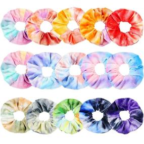 img 4 attached to 🌈 ZOCONE Tie Dye Scrunchies: 15 PCS Velvet Gradient Color Hair Accessories Set for Women and Girls