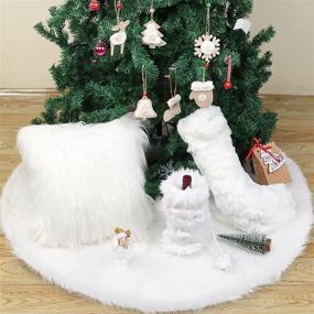 img 3 attached to 🎄 Yuboo Mini White Fur Christmas Tree Skirt - 24 Inches Fluffy Small Xmas Tree Mat for Slim Pencil Table Tree Decorations, Luxury Holiday Party Accessory