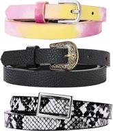 3-piece faux leather skinny belt set for women logo