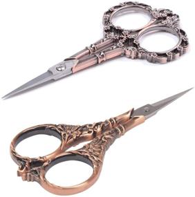 img 4 attached to 🔪 BIHRTC Set of 2 Pairs Vintage European Style Flower Pattern Sewing Scissors - Stainless Steel Tailor Craft Scissors for Needlework, Embroidery, and Beyond (Copper+Copper)