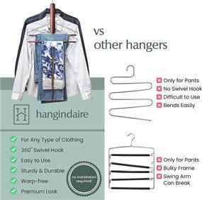 img 3 attached to 👖 Space Saving Wooden Pants Hangers – 2 Pack Premium Hangindaire Clothes Hangers with 360° Swivel Hook – 4-Tier Durable Design for Shirts, Jeans, Scarves – Multi Hanger (Cherry Wood Color)