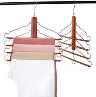 👖 space saving wooden pants hangers – 2 pack premium hangindaire clothes hangers with 360° swivel hook – 4-tier durable design for shirts, jeans, scarves – multi hanger (cherry wood color) логотип