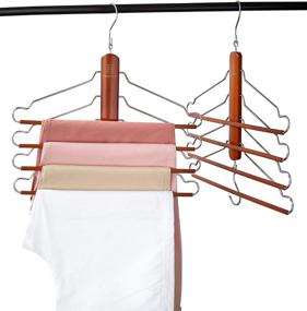 img 4 attached to 👖 Space Saving Wooden Pants Hangers – 2 Pack Premium Hangindaire Clothes Hangers with 360° Swivel Hook – 4-Tier Durable Design for Shirts, Jeans, Scarves – Multi Hanger (Cherry Wood Color)