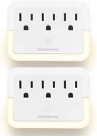 🔌 2-pack outlet extender with night light - globalmany plug-in warm white led nightlight for hallway, stairs, bedroom, living room - auto dusk to dawn sensor light - multi plug socket wall outlet логотип