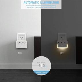 img 3 attached to 🔌 2-Pack Outlet Extender with Night Light - Globalmany Plug-in Warm White LED Nightlight for Hallway, Stairs, Bedroom, Living Room - Auto Dusk to Dawn Sensor Light - Multi Plug Socket Wall Outlet