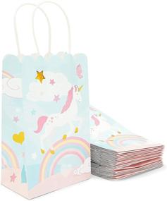 img 4 attached to 🦄 Pastel Rainbow Unicorn Party Bags with Handles - 24 Pack (Dimensions: 5.5 x 8.6 x 3 Inches)