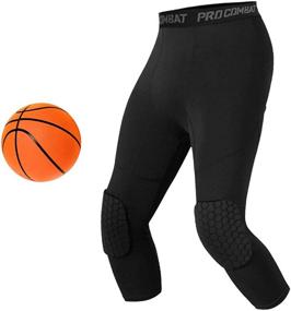 img 4 attached to 🏀 Unlimit Basketball Pants: Black Knee Pads Compression 3/4 Capri Leggings