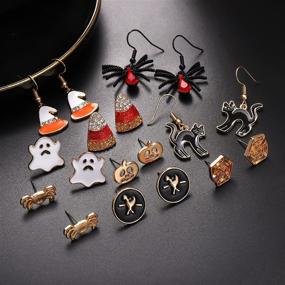 img 3 attached to PHALIN Halloween Earrings Set - Stylish Spider Web Pumpkin Ghost Bat Drop Earring Studs for Women & Girls - Halloween Party Jewelry Set