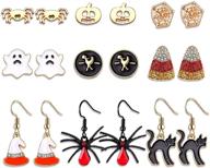 phalin halloween earrings set - stylish spider web pumpkin ghost bat drop earring studs for women & girls - halloween party jewelry set logo