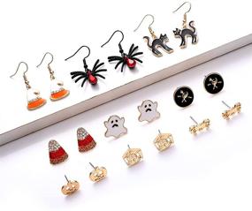 img 2 attached to PHALIN Halloween Earrings Set - Stylish Spider Web Pumpkin Ghost Bat Drop Earring Studs for Women & Girls - Halloween Party Jewelry Set