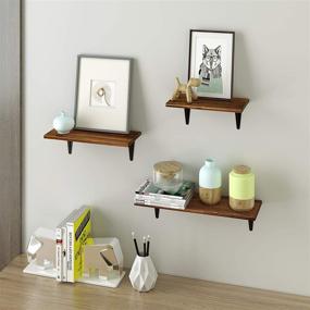 img 2 attached to 📚 BAMEOS Floating Shelves: Rustic Wood Wall Storage Set of 3 for Living Room, Bedroom, Kitchen, Bathroom, Office