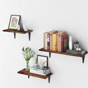 img 1 attached to 📚 BAMEOS Floating Shelves: Rustic Wood Wall Storage Set of 3 for Living Room, Bedroom, Kitchen, Bathroom, Office