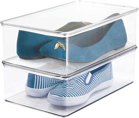 img 1 attached to 👠 Clear Stackable Plastic Shoe Storage Organizer Box with Lid - Ideal for Mens, Womens, Kids Sandals, Flats, Sneakers - mDesign