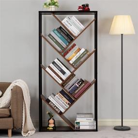 img 3 attached to 📚 LELELINKY 8-Tier Modern Industrial Bookshelf: Floor Standing Wine Storage Shelf and Organizer Shelves for Home, Office, School - Brown & Black