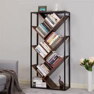 📚 lelelinky 8-tier modern industrial bookshelf: floor standing wine storage shelf and organizer shelves for home, office, school - brown & black logo