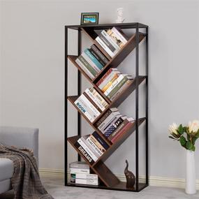 img 4 attached to 📚 LELELINKY 8-Tier Modern Industrial Bookshelf: Floor Standing Wine Storage Shelf and Organizer Shelves for Home, Office, School - Brown & Black