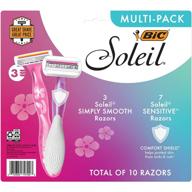 💇 набор одноразовых женских бритв bic soleil multi-pack: 10 штук, 3 бритвы soleil simply smooth, 7 бритв soleil sensitive, улучшенные 3 лезвия для исключительно гладкого бритья. логотип