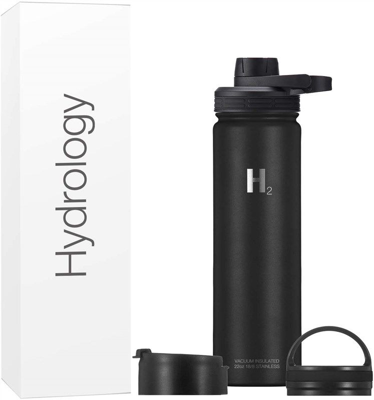 H2 Hydrology h2 hydrology narrow mouth water bottle with 3 lids, double  wall vacuum insulated stainless steel water bottle