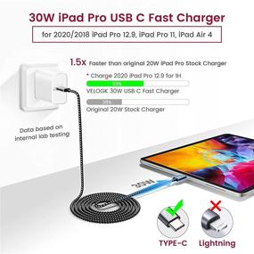 img 3 attached to VELOGK 30W USB C Fast Charger for iPad Pro 12.9 Gen 5/4/3, iPad Pro 11 ⚡ Gen 3/2/1, iPad Air 4, MacBook Air 13 inch, MacBook 12, with 6.6ft USB C to C Cord