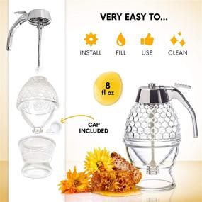 img 1 attached to 🍯 Hunnibi Honey Dispenser: No Drip Glass Syrup Dispenser with Stainless Steel Top - Elegant Honey Pot and Jar Stand