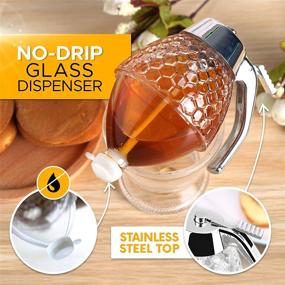 img 3 attached to 🍯 Hunnibi Honey Dispenser: No Drip Glass Syrup Dispenser with Stainless Steel Top - Elegant Honey Pot and Jar Stand