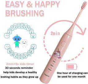 img 3 attached to 🦷 Rechargeable Kids Electric Toothbrush for Toddlers - 3 Cleaning Modes, Intelligent Timer, Waterproof IPX7, Easy & Comfortable Cleaning with 3 Soft Brush Heads (Pink)