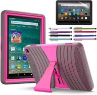 epicgadget heavy duty hybrid case for amazon fire hd 8 / fire hd 8 plus (10th gen, 2020) - cover with kickstand, 1 screen protector, and 1 stylus (gray/pink) logo