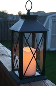 img 3 attached to 🏮 Enhance Your Décor with Black Decorative LED Lanterns featuring Cross Bar Design - Includes Pillar Candle with 5 Hour Timer - Hanging or Sitting Decoration - Set of 2 - 13" H