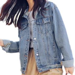 img 3 attached to Saukiee Oversized Distressed Boyfriend Trucker Women's Clothing for Coats, Jackets & Vests