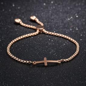 img 1 attached to Cocazyw 14K Gold Plated Rose Gold Silver Cross Adjustable Sideways Bracelet: Stylish Jewelry for Women Girls and Men