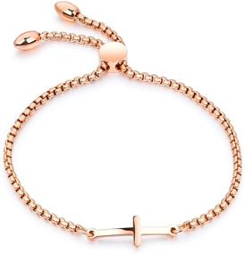 img 4 attached to Cocazyw 14K Gold Plated Rose Gold Silver Cross Adjustable Sideways Bracelet: Stylish Jewelry for Women Girls and Men