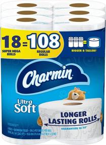 img 4 attached to 🚽 Charmin Ultra Soft Toilet Paper, 18 Super Mega Rolls: Equivalent to 108 Regular Rolls