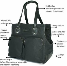 img 1 attached to 🐶 Waxed Canvas and Leather DJANGO Dog Carrier Bag - Soft-Sided Pet Travel Tote with Bag-to-Harness Safety Tether & Secure Zipper Pockets