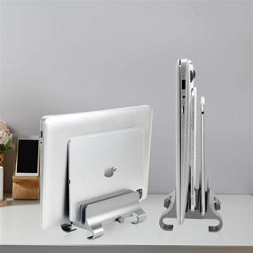 img 1 attached to Space-Saving Vertical Laptop Stand with Adjustable Dock Size, Ideal for MacBook, Surface, Lenovo, Gaming Laptops